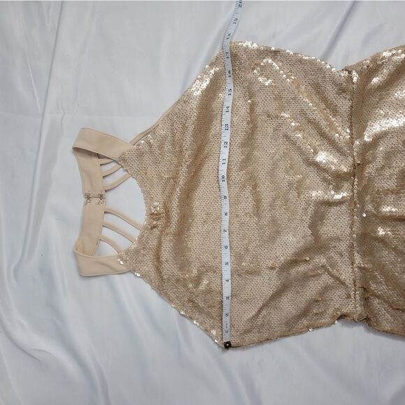 LULU'S dress sequin launch halter neck mini gold XL - Picture 5 of 11
